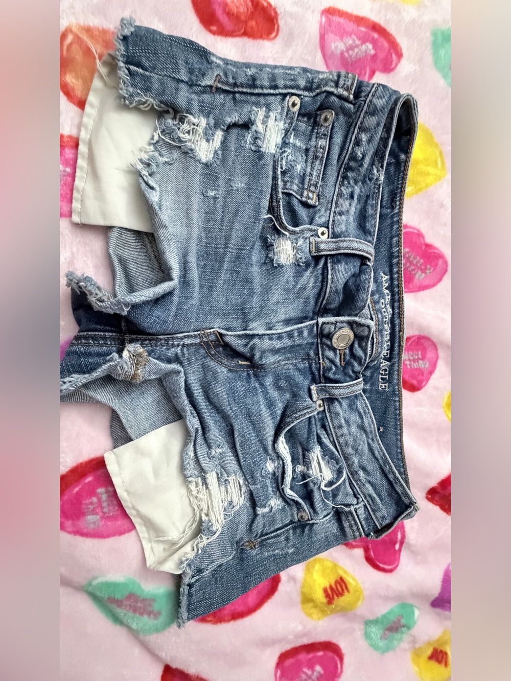 American Eagle shortie shorts. Distressed Denim in Light Blue